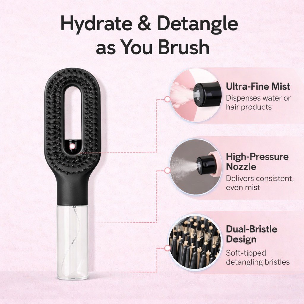 2-in-1 spray hair brush
