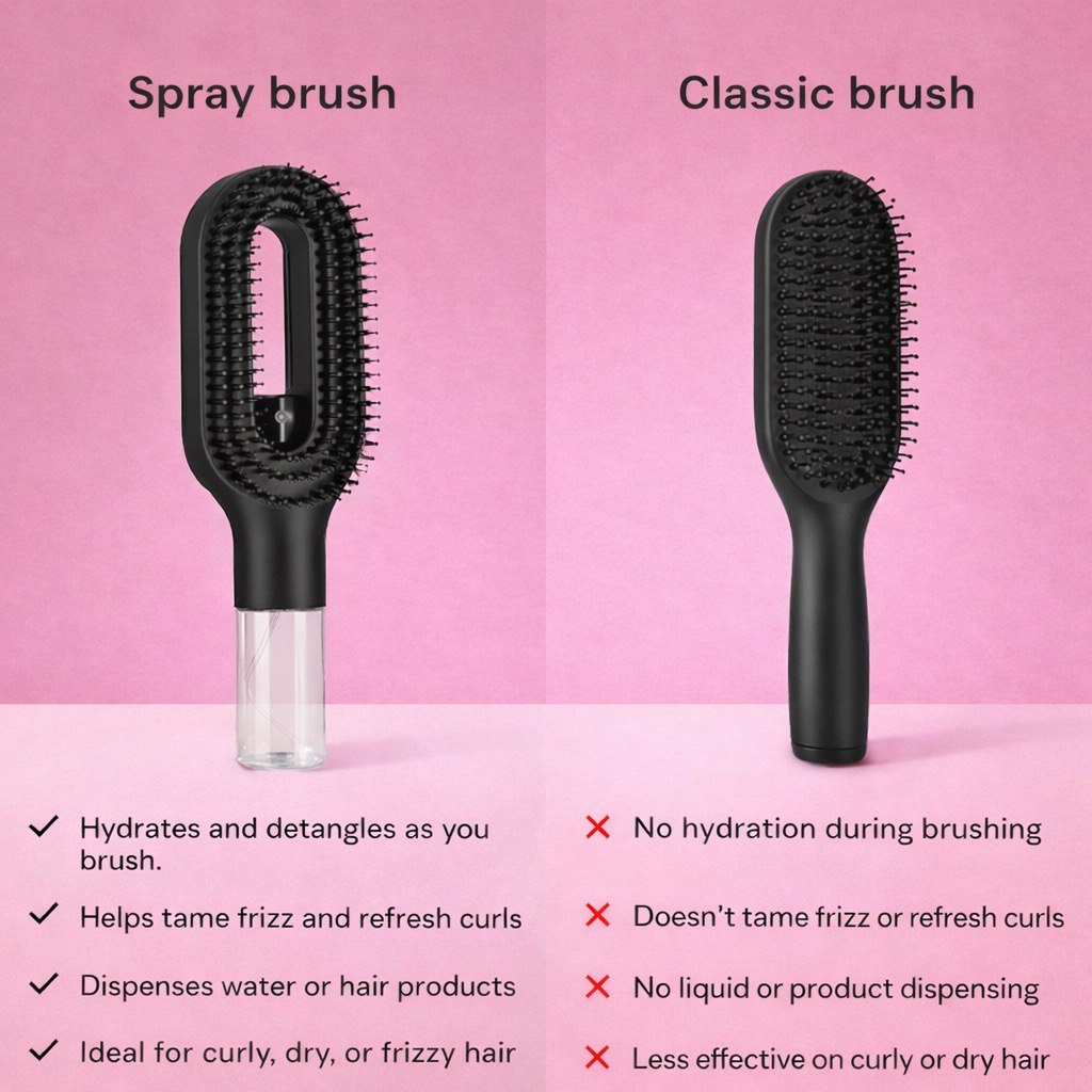 2-in-1 spray hair brush